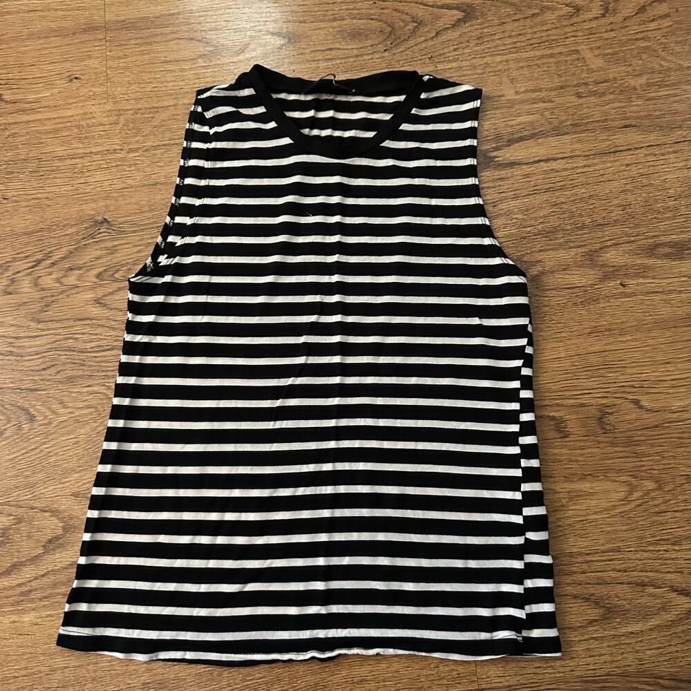 Reformation black white stripes sleeveless crewneck light weight top small